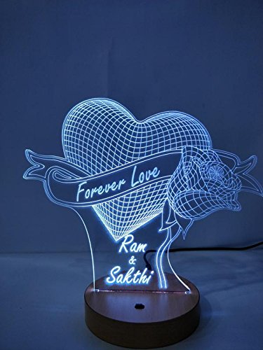 DESIGNELLE Acrylic Personalized 3D Illusion LED Lamp Single Colour (Wooden, 8x10-inch)