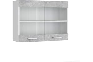 Vicco Mobile da cucina in vetro R-line, Calcestruzzo/Bianco, 80 cm