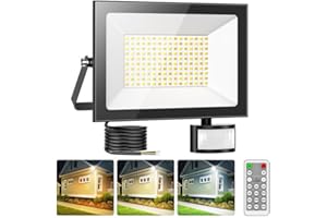 Sararoom Faretto Led da Esterno con Sensore di Movimento 150W 15000LM Faro Led con Telecomando, IP65 Impermeabile Luci di Sicurezza per Garage Cortile Giardino, 240Leds 3000K/4500K/6500K Regolabile