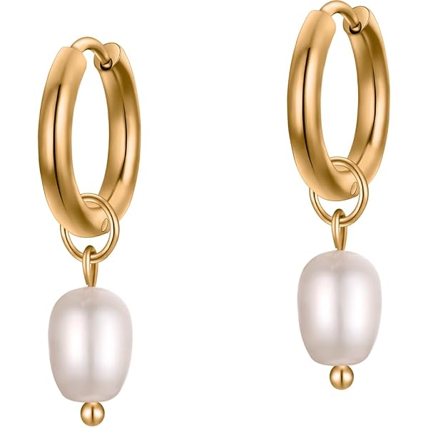 SINGULARU Orecchini Cerchio Menorca Pearl In Ottone Placcato Oro 18Kt Con Perle Coltivate, Chiusura A Pressione, Donna - 3