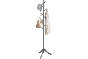 COSTWAY Attaccapanni in Legno, Attaccapanni da Terra con 8 Ganci Regolabili in Altezza, Albero Porta Abiti per Camera da Letto Soggiorno Ingresso e Ufficio, Carico 56 kg (Grigio)