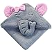 Produktbild Baby Kapuzenhandtuch mit Elefant (Grau/Rosa) - 75x75 cm - Frottee Badetuch Für Neugeborene, Mädchen, Kleinkind Und Kinder - Babyhandtuch Mit Kapuze - Baumwolle