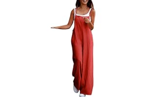 Briskorry Peto de trabajo para mujer, monocolor, sin mangas, mono de verano de pierna ancha, pantalones largos, informales, elegante, holgado, para mujer