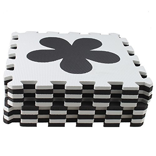 Schaum Boden Matte - TOOGOO(R)10 Stueck EVA Schaum Puzzle Kinder Spielzimmer Sport uebung Bodenmatte Qualitaets-Falzziegel Schwarz & Weiss Nummer Blumen-Form Grafik Muster