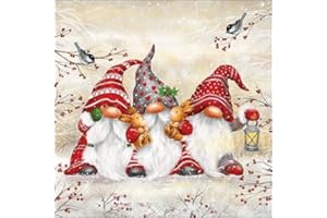 ‎AMBIENTE 20 Servietten Winter Drei rote Wichtel an Zweige als Tischdeko. Papierservietten mit Motiv. Auch für Decoupage und Serviettentechnik 33x33cm