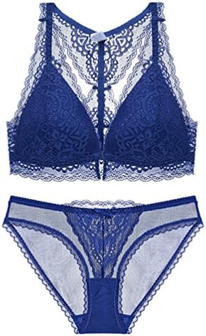 Yiiquan Women Lingerie Lace Push Up Embroidery Bras Set Comfort Bra and Panties No Underwire (Blue, 85C)