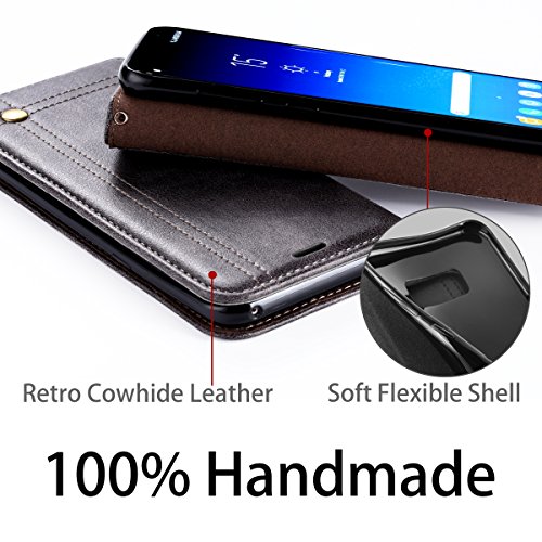 Funda Galaxy S8 Plus  Ferlinso Carcasa Cuero Retro Elegante con  Protector de Pantalla  ID Tarjeta de Cr  dito Tragamonedas Soporte de Flip Cover Estuche de cierre magn  tico para Samsung Galaxy S8 Plus  Gris 