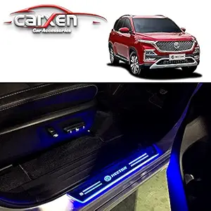 CARXEN Car Accessories Door Foot Step LED Sill Plate with Mirror Finish for Mg Hector (Set of 4PCS, Blue)