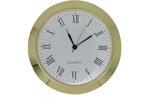 DANS CLOCK SHOP New Mini Round Premium Metal Quartz Bezel Clock Watch Movement Insert Gold with Black Roman Numerals White Dial Battery Operated Mantel (50mm Insert - 47mm Hole)