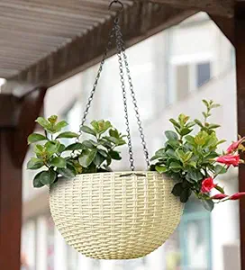 YOUNG CRAFTS Plastic Pot with Hanging Chains, White, 21cm 13 cm, 3 Pieces