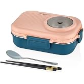 Vagonlife Beslenme Kutusu Paslanmaz &Ccedil;elik - 1100 ml Sos (Yoğurt) Kaseli Yeni Nesil Lunch Box (Pembe)