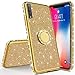 Produktbild Karomenic Silikon Hülle kompatibel mit Samsung Galaxy A7 2018 Glänzend Bling Glitzer Schutzhülle Weiche TPU Handyhülle mit Ring 360 Grad Ständer Diamant Tasche Case für Frauen Mädchen,Gold