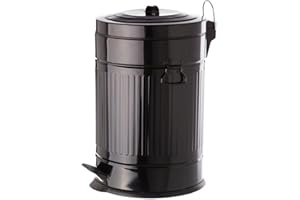 LOLAhome Papelera de cocina de 20 litros negra | Cubo basura de pedal Retro redondo metálico de zinc galvanizado de 20 litros