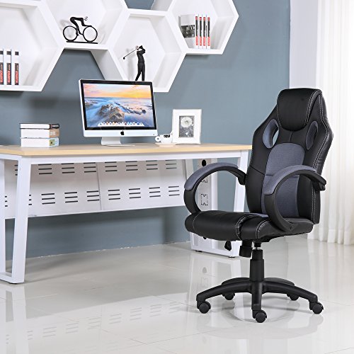 Marca nueva diseñado piel deporte Racing silla de oficina escritorio Gaming ordenador, color gris