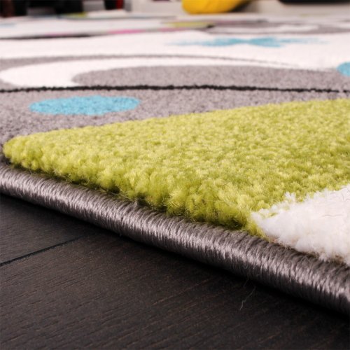 Kinder Teppich Schmetterling Design Pink Grün Blau Grau Creme, Grösse:120×170 cm - 4