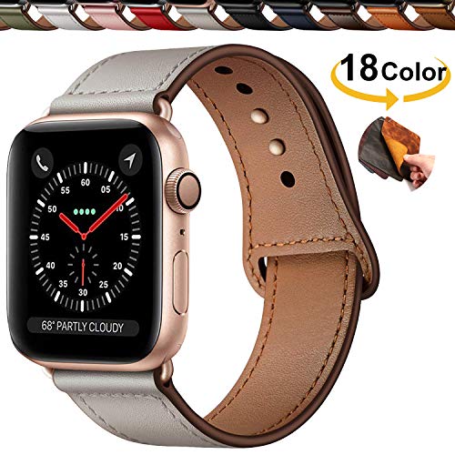 Chok Idea Innovador Hebilla Piel Genuina Correa Compatible with Apple Watch 42mm 44mm,Encubierto Hebilla Ensure Clean Fit Correa Replacment for iWatch Series 5 & 4 3/2/1,Ivory White