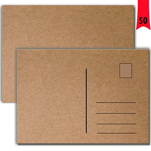 Preisvergleich Produktbild Postkarten Blanko, Kraftpapier - Optik , Karton - Style Leere BlankoPostkarten 50 Stück braun Vintage - Look zum Selbstgestalten Beschreiben oder Bemalen extra dickes 300g Recycling Papier in Karton-Optik für Kinder Erwachsene
