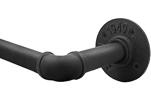 Qlfyuu Curtain Poles Industrial Curtain Rail, Curtain rod for Windows Black Rust-Resistant, Extendable Shower Curtain Poles Metal for Indoor and Outdoor (Black, L(210-310CM))