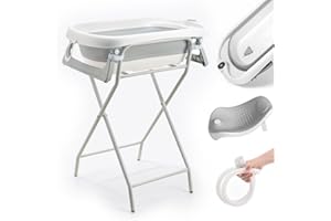 SUPERBE BEBE Baignoire Bébé Pliable Sur Pied – Grande Baignoire Xxl Avec Support/Thermomètre 2.0 / Siège Et Kit De Drainage – Bassine Bébé – Idéale Pour La Douche – De La Naissance À 3 Ans - Cadeau Bébé
