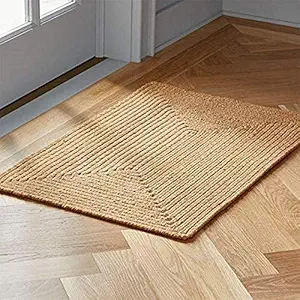 SANA Handloom Furnishing andwoven Jute Rug, Natural Fibres, Braided Reversible Carpet for Bedroom Living Room (13X19 INCH RECT, DOORMATE Jute)