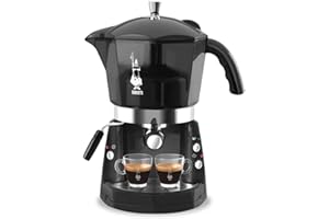 Bialetti Mokona, Machine à café expresso, Système ouvert pour le sol, Gélules et dosettes, 1250W, Noir, 25.5 X 29.5 X 49 Cm