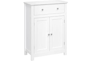 VASAGLE Armario para baño con cajón y balda Ajustable,con Estilo rústico, Madera, Blanco, 60 x 30 x 80 cm, BBC61WT