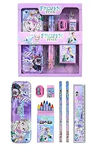 SPOCCO | Cartoon Character Design Stationary Set for Girls Boys - with Pencil case, Two Pencil, Eraser, Scale, Sharpener and Crayon Stationery Gift Set for Kids