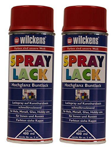 2 x Wilckens Spraylack Hochglanz Buntlack 400ml, Farbe (RAL):RAL 3000 Feuerrot