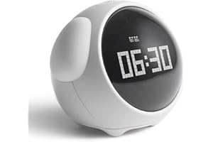 Chesoon Réveil pour Enfants Rapport ponctuel avec veilleuse à Commande vocale Luminosité réglable Détection de la température Fonction Snooze pour garçons Filles Blanc