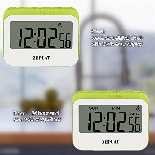 ZHPUAT Magnetischer Kurzzeitmesser Timer mit Schutzhülle aus Silikon Küchentimer Top Qualität Hochwertig Countdown/up macht Pünktlich Farbe Grün - 2