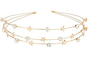 scicent Hair Bands Star Headband Metal Three Layer Hairband Rhinestones Hair Hoop Faux Sparkly Diamond Bridal Head Bands Gold Wedding Hair Accessories for Women Girls - 23610