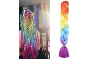 MORI KAMEI Woven hair extensions, fashionable synthetic fiber weaving big braid is suitable for women and girls to weave DIY wigs (orange red & yellow & blue & purple)
