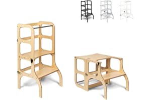 Ette Tete STEP'n'Sit® • Tour d'apprentissage• Convertible 2 en 1 (en Bois, avec fermoirs argentés)