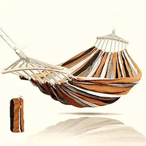 Meneflix Cotton Rollover Portable Outdoor Canvas Hammock with Wooden Stick, Rainbow Colour