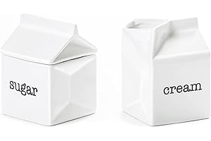 DODOCOCA Zucchero e crema in ceramica, brocca bianca a forma di cartone del latte e zuccheriera