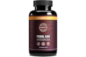 Primal Harvest Hair Complex - Complément pour la vitalité des cheveux, riche en kératine, biotine, zinc, sélénium et vitamines B, pour hommes et femmes (60 Count (1 Pack), Sans saveur)