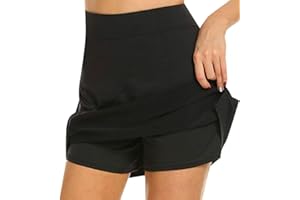 FFWTPY Gonna Tennis Donna Corta Sportiva Vita Alta Elasticizzata Skort 2 in 1 Sportivi Crossover Estiva Mini Skirt con Pantaloncino e Tasche per Sport Allenamento Corsa