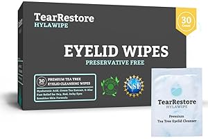 TearRestore HylaWipe Cleanse & Calm Eyelid Cleansing Wipes, Natural, Preservative Free Tea Tree Eyelid Cleanser. Relieves Blepharitis, Dry, Red, Itchy, and Irritated Eyes, (30 count)