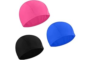 ZHIHUITL Cuffie da Nuoto,3 pezzi Cuffia da Elastica,Cuffia da Bagno Unisex da Piscina Antiscivolo per Bagno Nuoto e Sport (nero +rosso + blu)