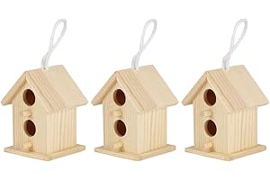 HERCHR Mini pajarera de Madera 3 Piezas, Casa Madera para Pintar, Casitas de Madera Infantiles Jaula de Pájaros Colgante de Madera para Jardín Exterior 6.5 * 5.5 * 8CM