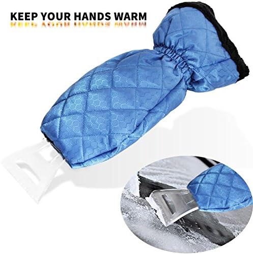 Car Ice Scraper Mitt - ZHUBANG Icing Scraper Mitt Snow Shaved Ice Scraper with Blue Waterproof Glove for Car Truck Windschield
