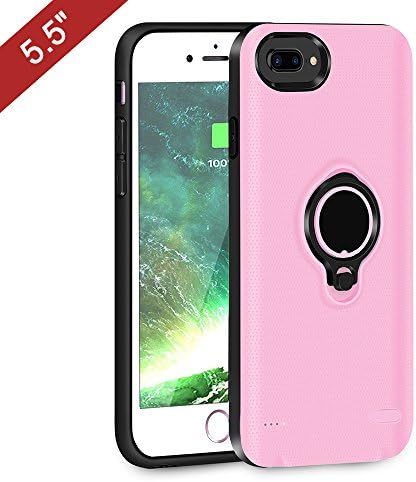 iPhone 6 plus/6s plus/7 plus Battery Charger Case, BSAMZ 3700mAh Portable Slim Extended Slim Battery Case Lightning Cable Input Mode with Kickstand Support Magnetic Car Holder (5.5 inch) Pink