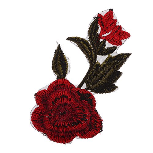 MagiDeal 2pcs rose blumen Stickerei Nähen Aufnäher Aufbügler Applikation - 5