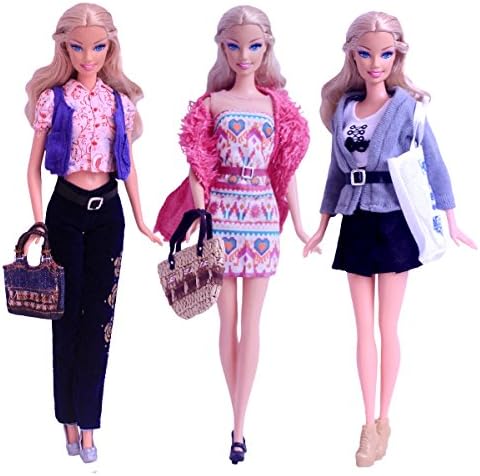3 Sets Beautiful Causal Wear Dating Dress Clothes Accessories Handbag Shoes for Barbie Doll (Type 3)
