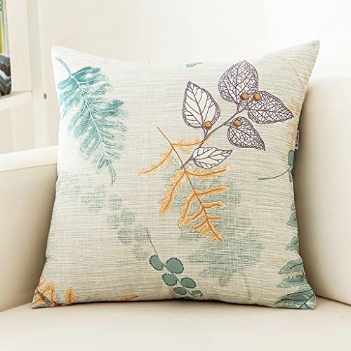 SMDZ Pastoral style pillow Home sofa cushion Simple modern backrest square pillowcase 18 X 18 inches, green leaf / ginkgo leaf pattern ( Color : Beige )