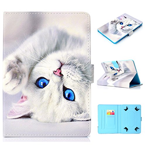 LMFULM® Universal Case For 10 Inch Tablet Cover White Cat Pattern Leather Case Stand Case for All (9.5 Inch - 10.1 Inch) Tablet