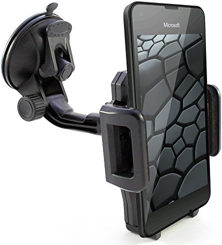 scozzi® 360° car mount holder for [MICROSOFT Lumia 950 930 650 640 550 540 535 532 435 / even XL, LTE & Dual SIM models] windshield windscreen black (ama1)