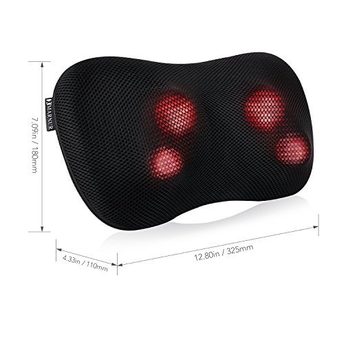 MARNUR Shiatsu Massagekissen Kissen Massage elektronisch Massagegerät Entspannungsmassage 3D-Rotation Infrarotheizung 4 Knoten mit Wärmefunktion Nacken Rücken Hals Back Schultern Taile für Auto Büro Zuhause schwarz - 4