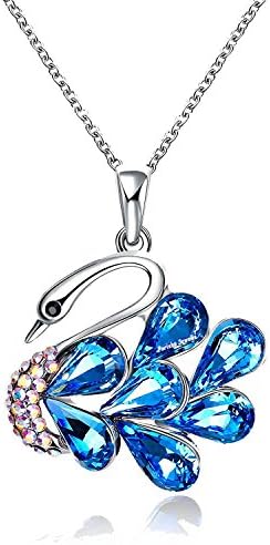 Parisha Jewells Royal Blue Rhodium Plated Valentine's Gift Collection Majestic Swan Crystal Pendant with Chain for women PS00901