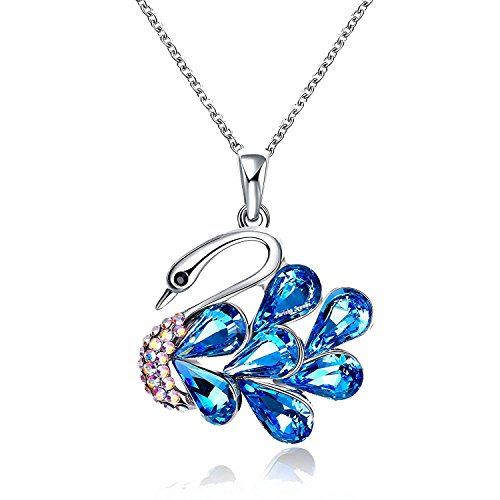 Parisha Jewells Royal Blue Rhodium Plated Valentine's Gift Collection Majestic Swan Crystal Pendant with Chain for women PS00901